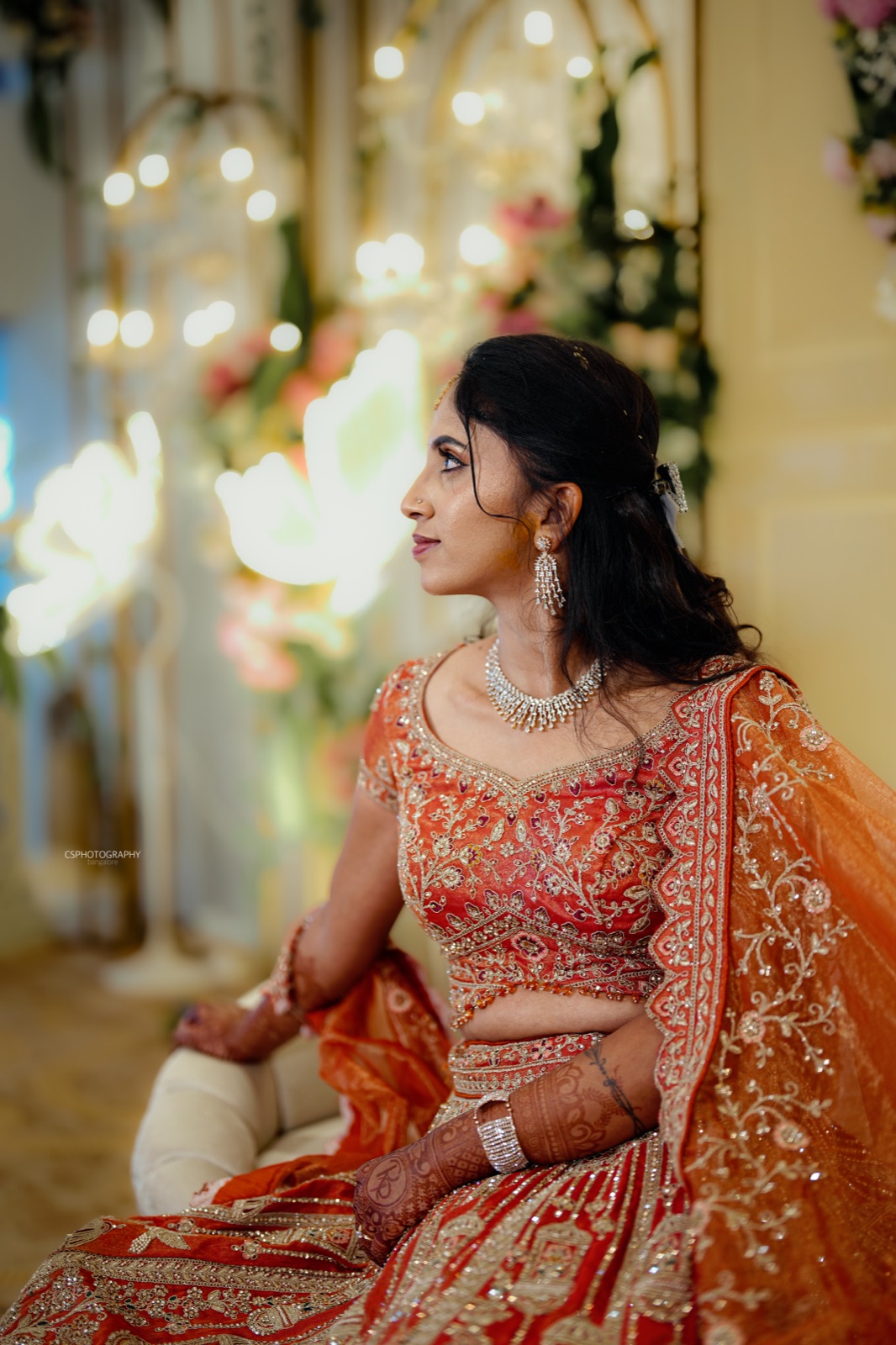 Pooja in her engagement lehenga